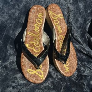 Sam Edelman black thong/flip flop wedge